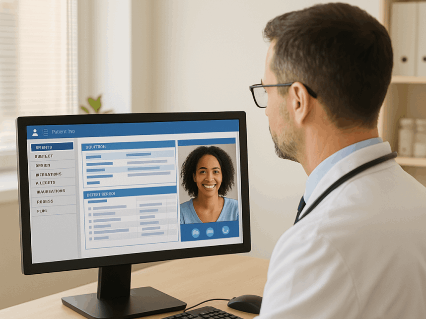 Doctor speaking with patient using Telehealth