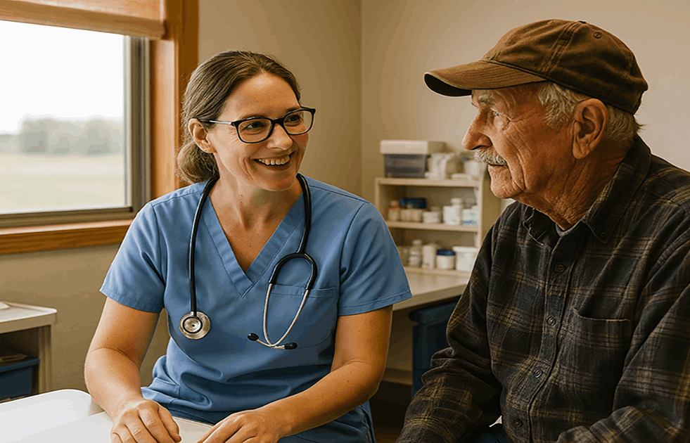 Patient and clinician in rurual setting