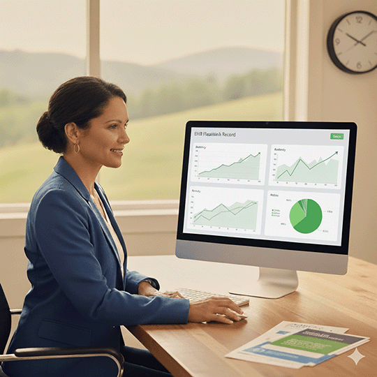 Practice Manager reviewing positive reimbursement dashboard