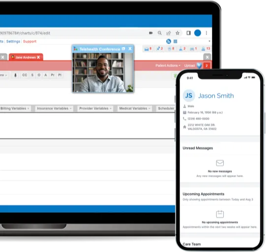 A screenshot from Azalea Health's Clinical Connect, showing how Suki adds information to text fields, in this example the Chief Complaint and Subjective areas.